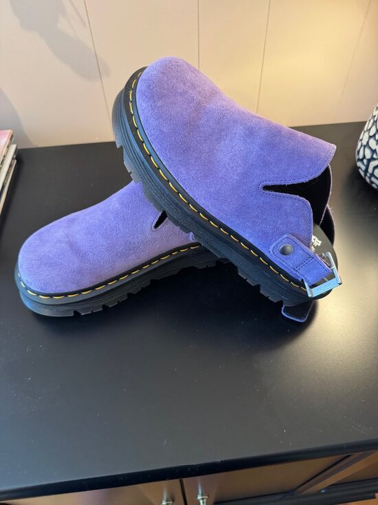Dr. Martens Shoes - Dr. Martens Zebzag Suede Slingback Platform Mules - Purple (US W9/M8)